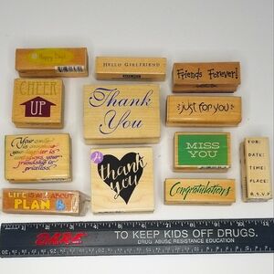 Large Twelve Piece Sayings/Quotes Wooden Rubber Stamps Lot